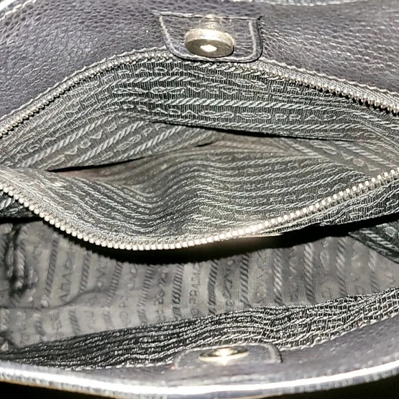 Vtg PRADA Satchel Medium Black Leather Snap Closure - Picture 7 of 7